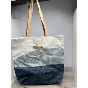 Minted Snap Tote Bag Artist Series Shape Stack Cotton Canvas Leather Straps blu